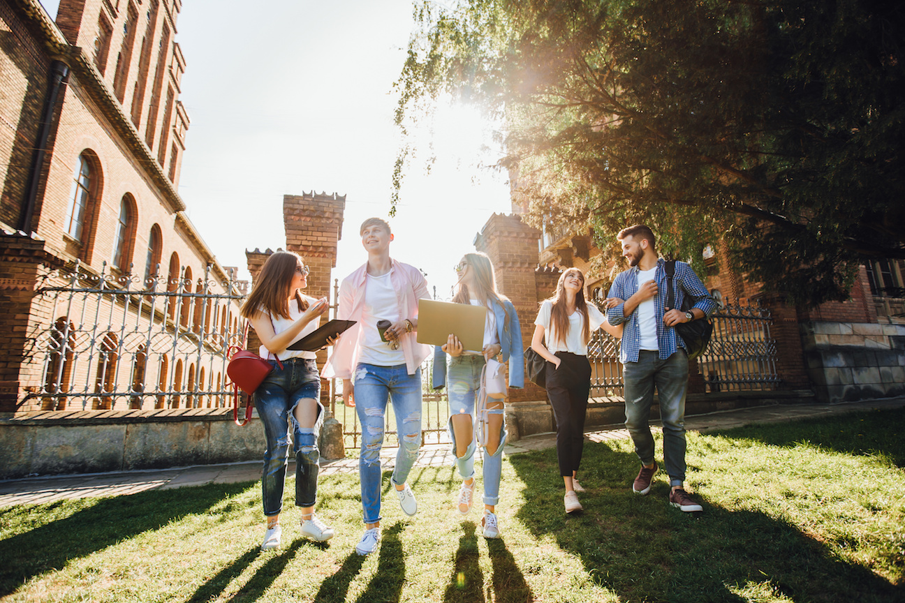 Students walking around their campus