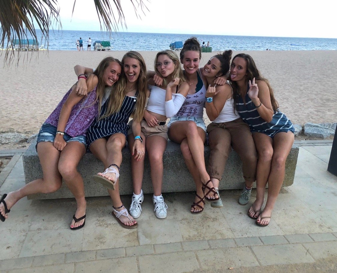 Young girls along the beach