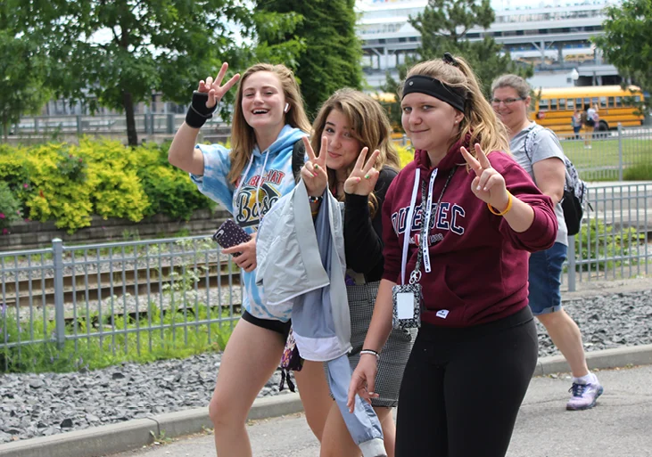 Peace signs on a student tour in Montreal