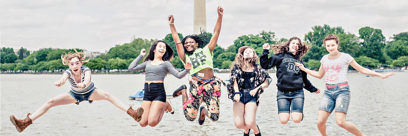Students jumping in Washington D.C.